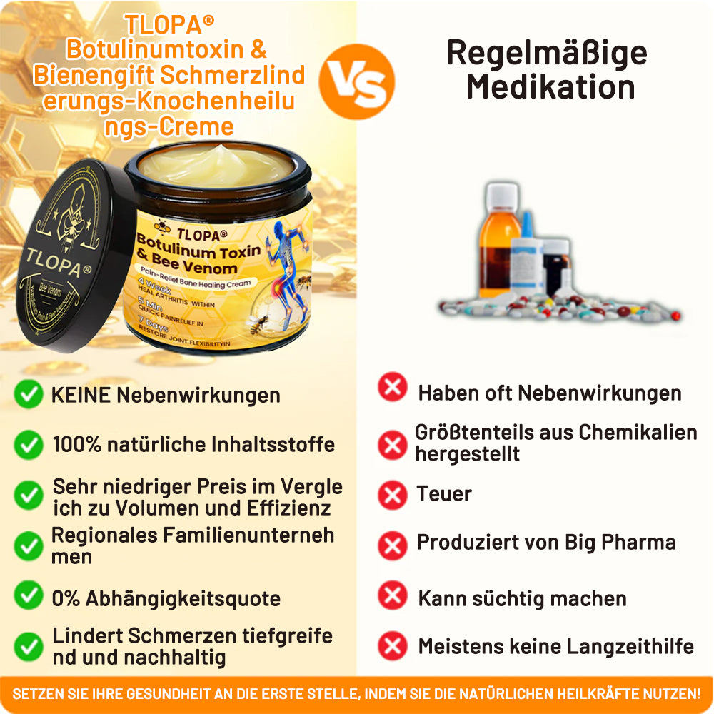 𝗧𝗟𝗢𝗣𝗔® Botox en Bijengif Pijnstillende Botherstellende Crème 丨💎 Nederlandse Orthopaedische Vereniging (NOV)💎(👨⚕️Aanbevolen door artsen: Geschikt voor mensen met gewrichtspijn, Puur natuurlijk extract, Gemakkelijk opneembaar, Pijnverlichtend)🌱